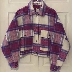 SO Women's Purple and Pink Plaid Jacket